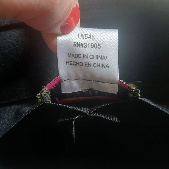 Flirty Women's Black Cloche Hat 100% Wool with Colorful Floral Fabric Accents - Picture 6 of 7